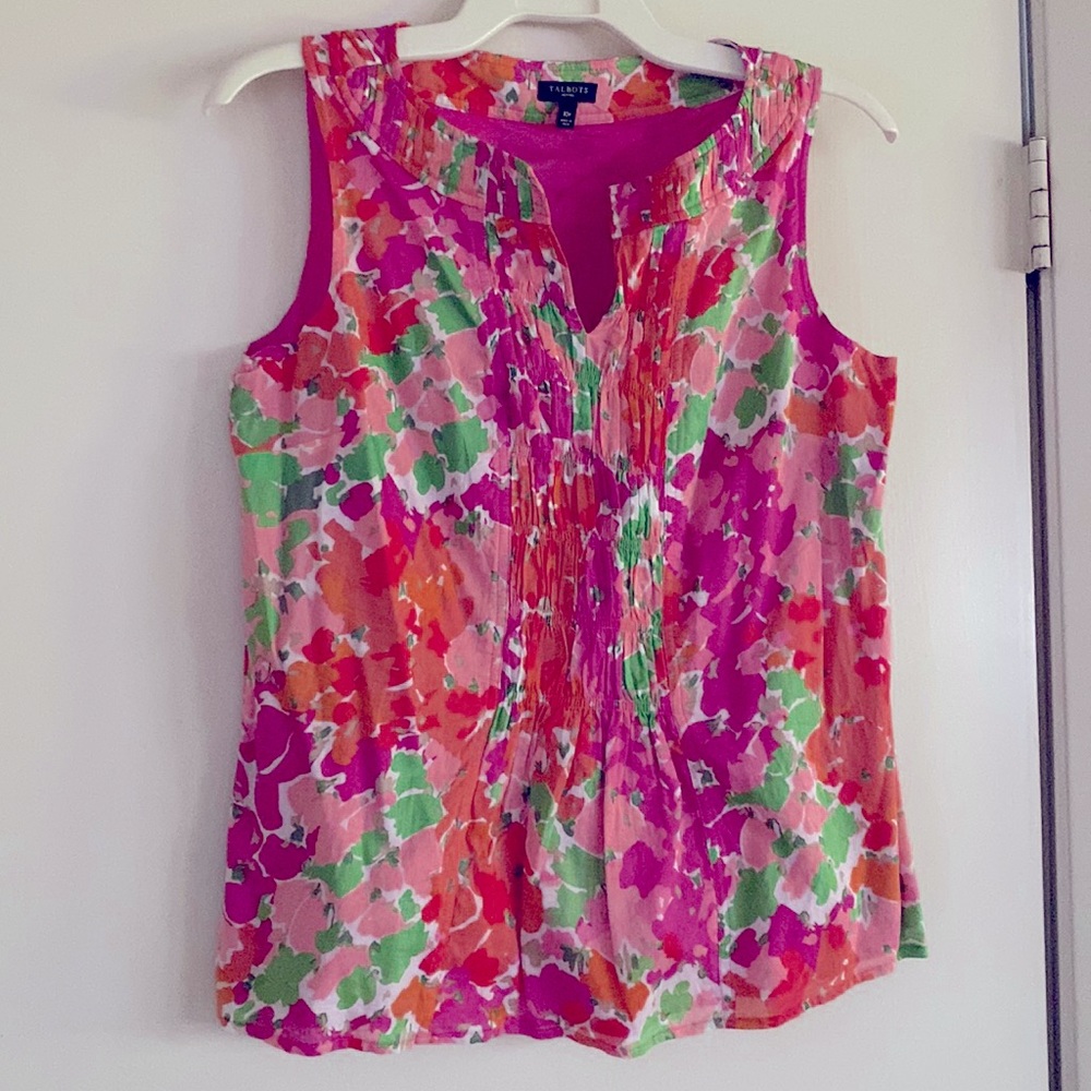 NWOT.  Talbots colorful, bright and cheery sleeveless blouse.  100% cotton.